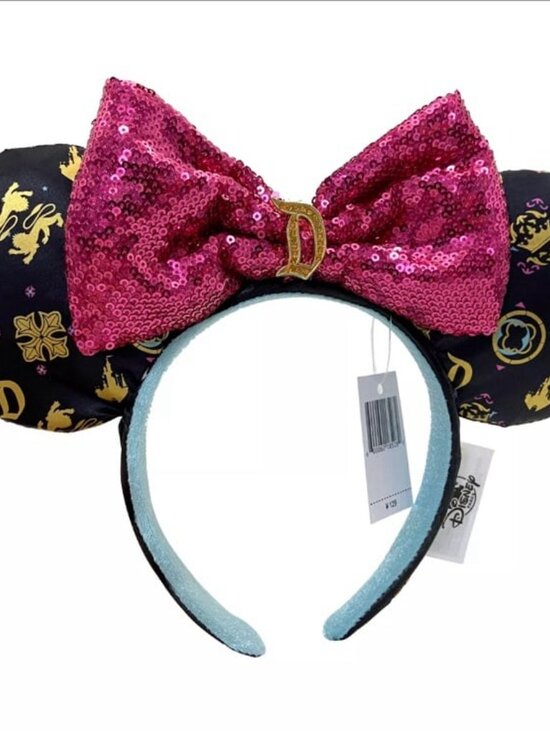 Disneyland Minnie Ears Headband Pink Sequined Bow Sleeping Beauty Castle